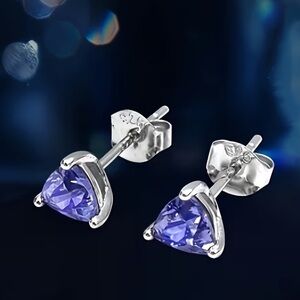 Sterling Silver Triangle Purple Tanzanite Stud Earrings - 1 Pair